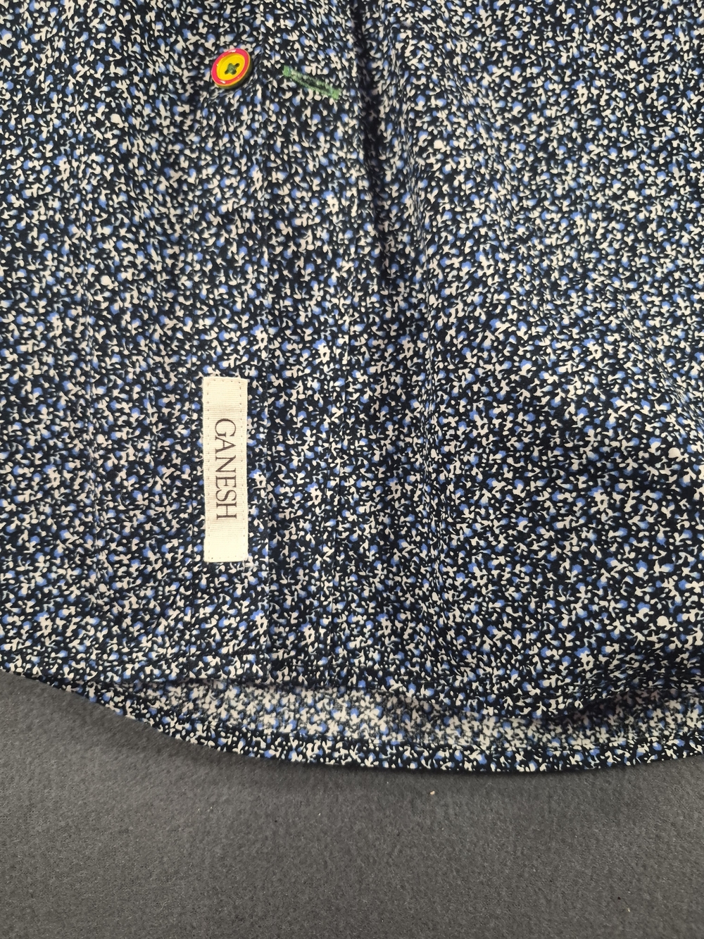 Ganesh Navy Micro-Print Button-Down Shirt with Green Accents - Picture 4 of 10